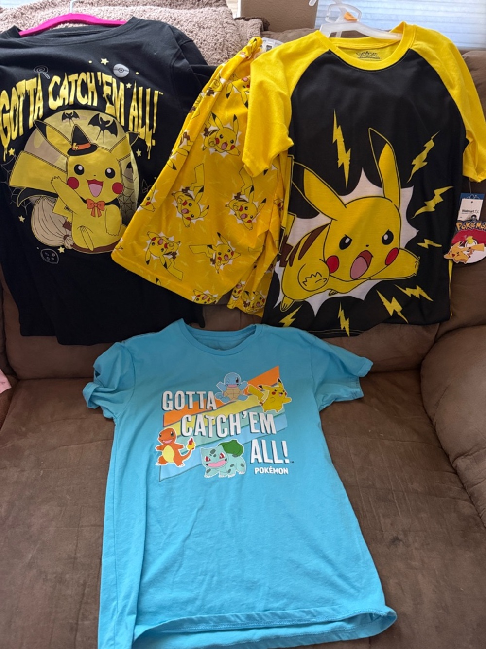 Pokemon Yellow Black & Blue Kids Matching Sets Pikachu Tops
